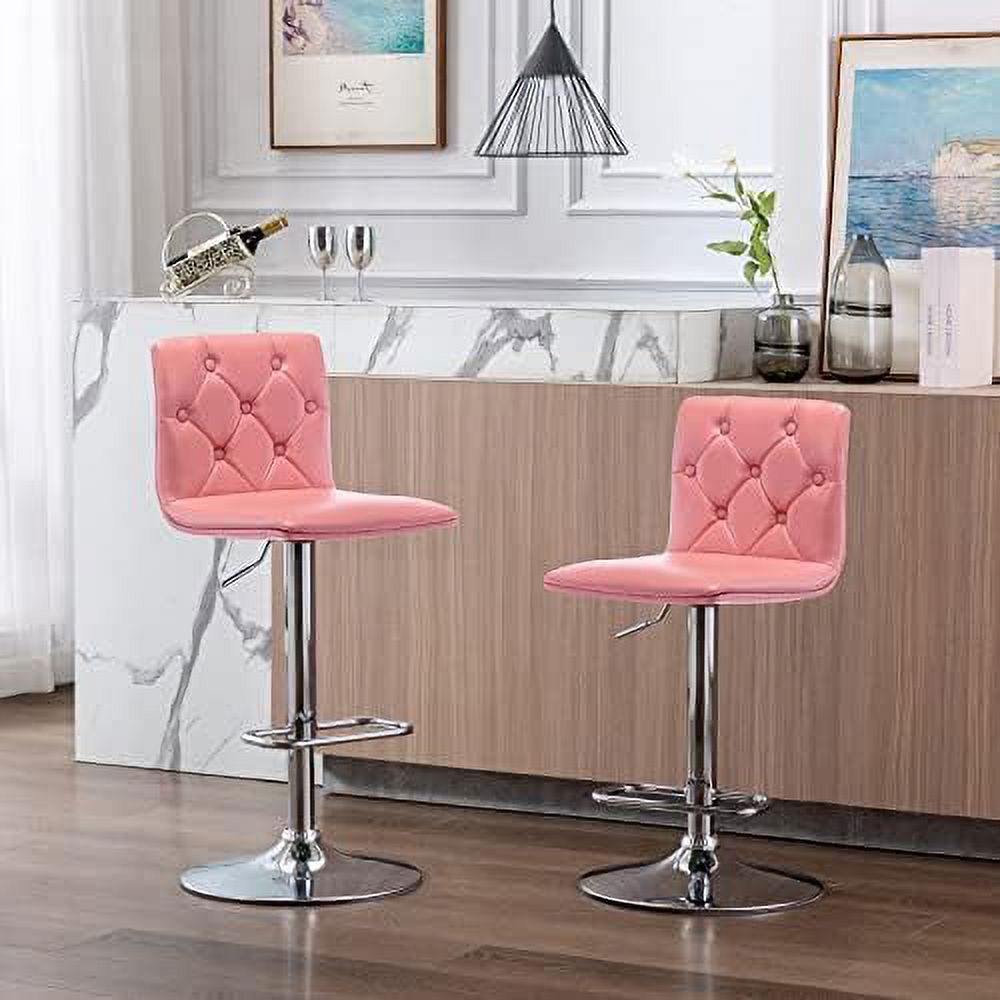 Tufted Adjustable PU Leather Swivel Barstools with Back Armless Counter Height Chairs H90303