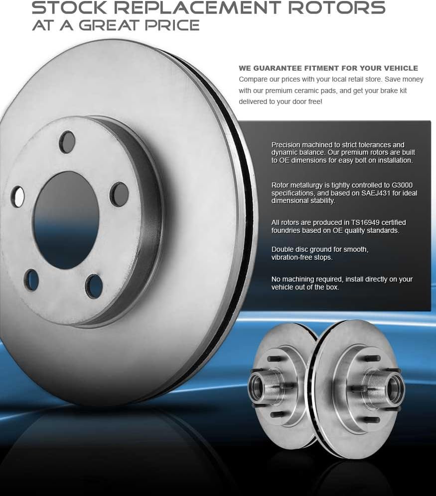 5 Lug Brake Disc Rotors and Ceramic Brake Pads with Clips M96294