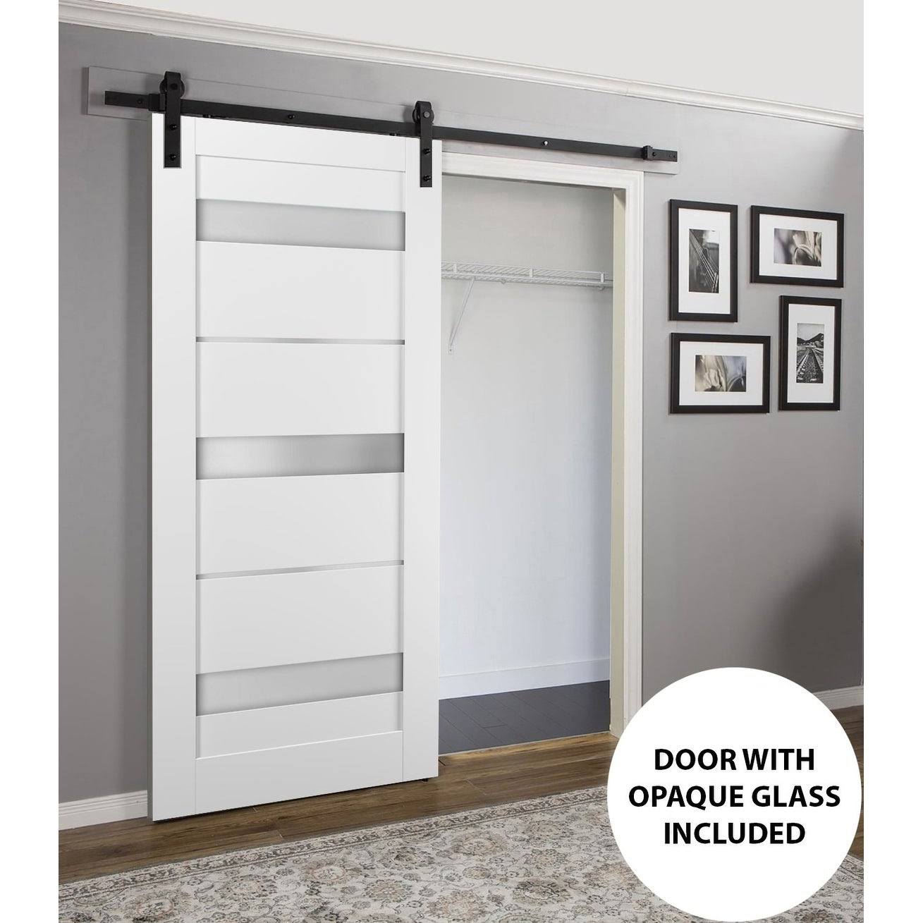 Sliding Barn Door Hardware with Frosted Opaque Glass J2452