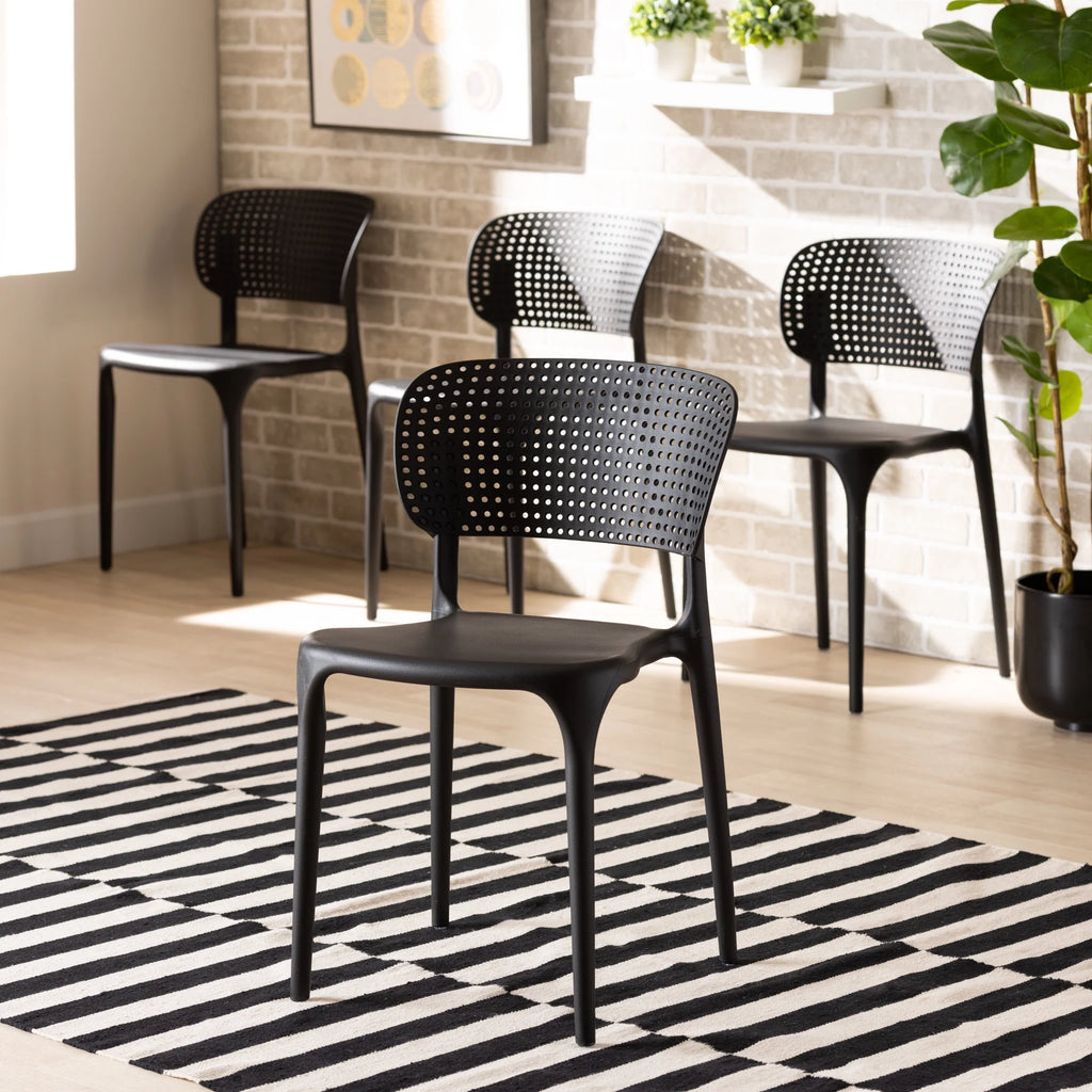 Black Finished Polypropylene Plastic 4-Piece Stackable Dining Chair Set J5588