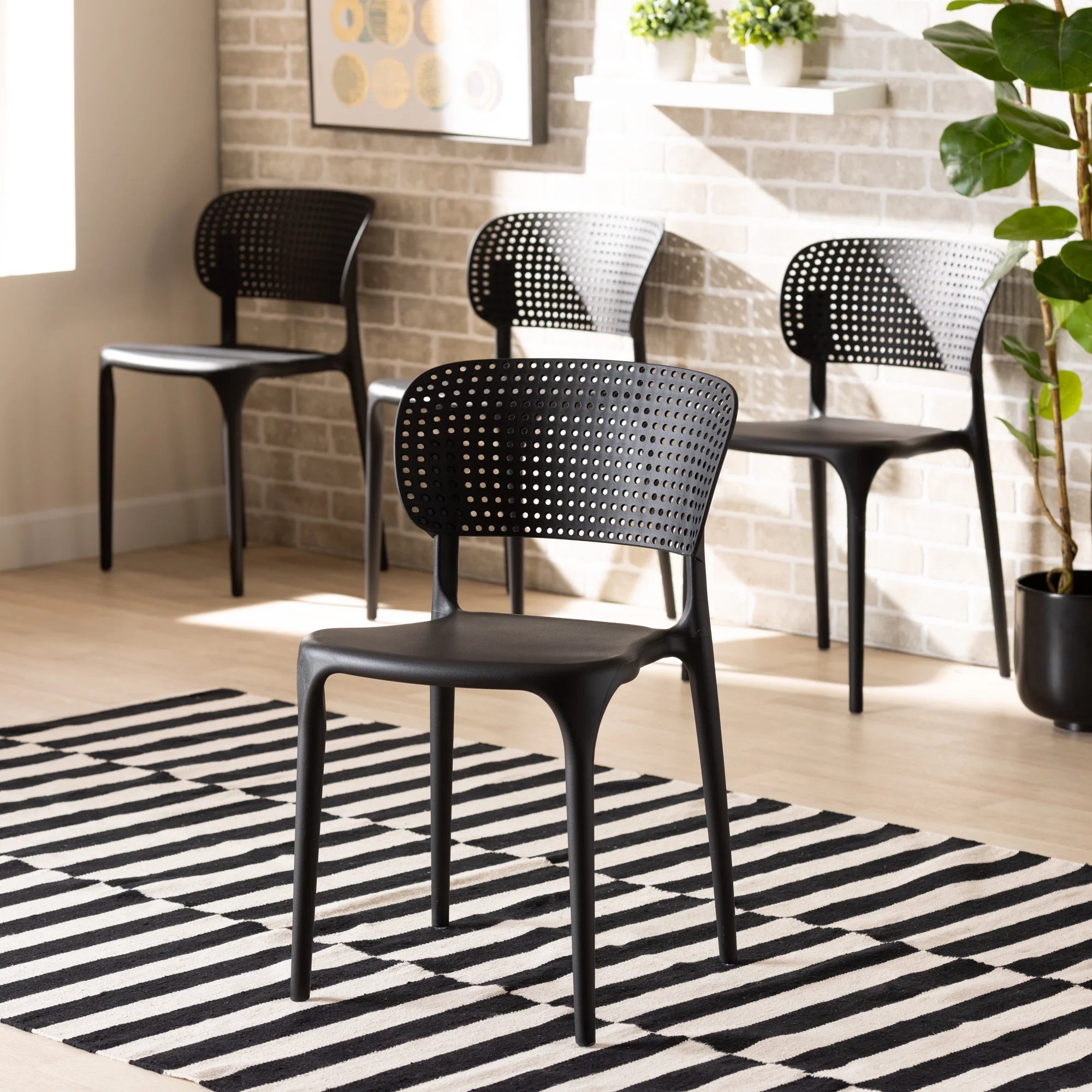 Black Finished Polypropylene Plastic 4-Piece Stackable Dining Chair Set J5588