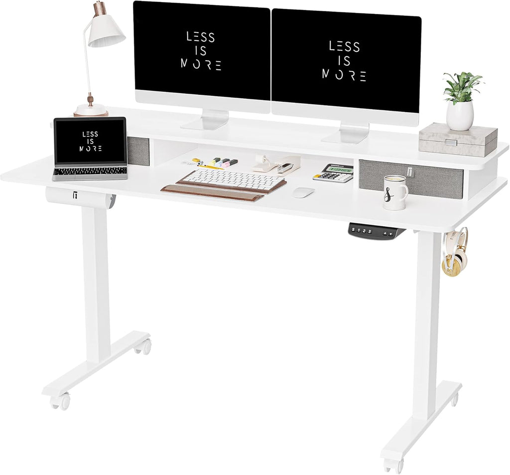 48 x 24 Inch Electric Standing Desk with Double Drawer and Storage Shelf A616
