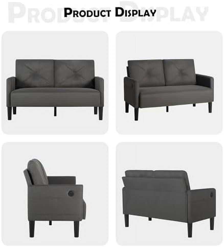 56" Tufted 2 Seater Loveseat Sofa with Charger Port & Pocket F5258