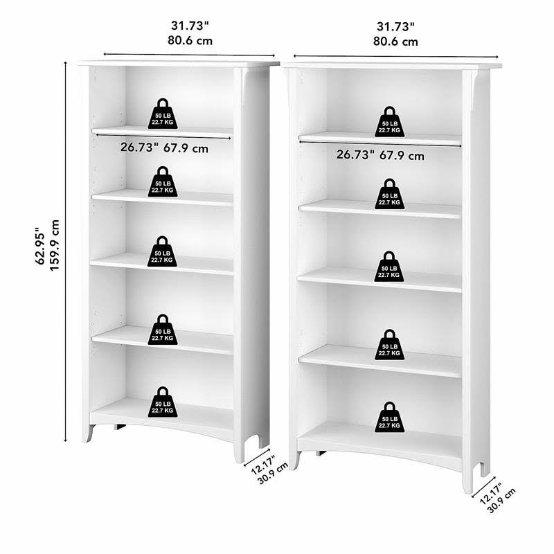 Pure White and Shiplap Gray 5 Shelf Bookcase Set of 2 V399