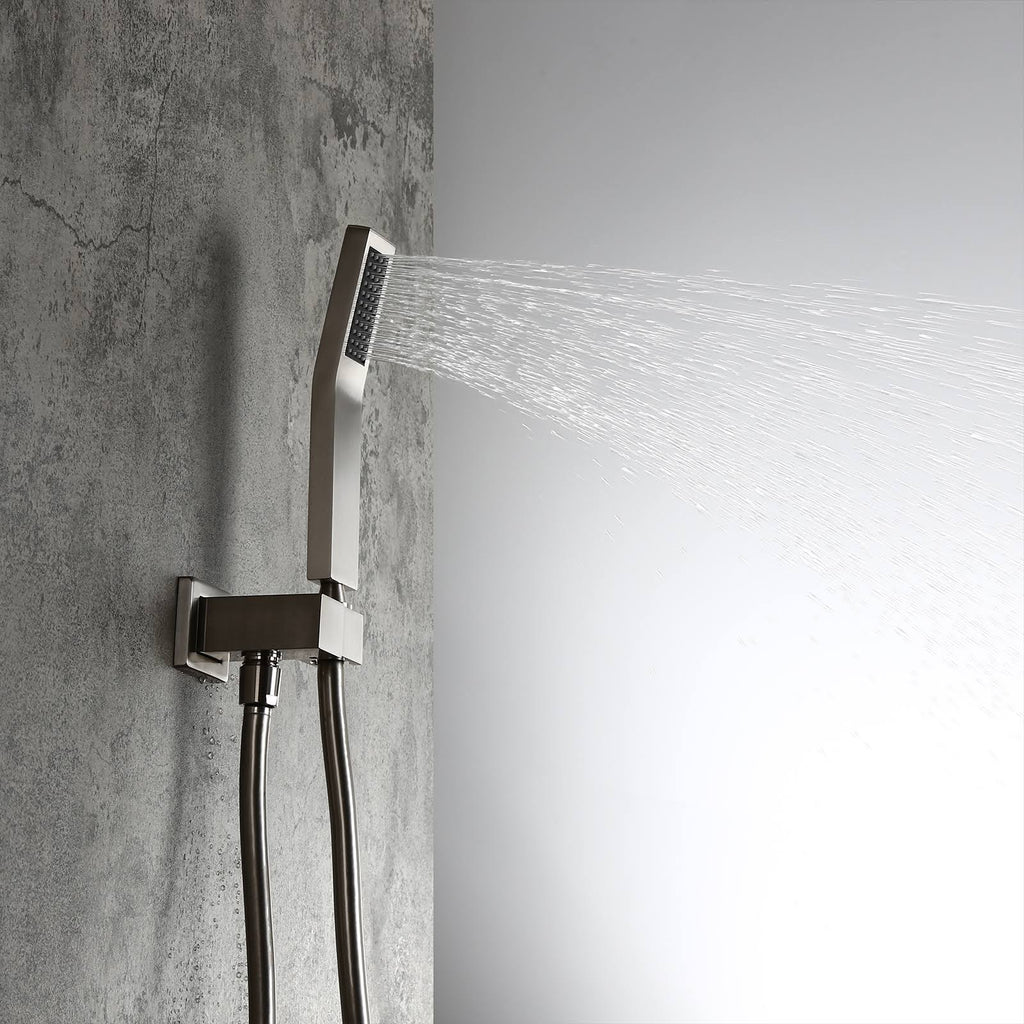 Brushed Nickel Wall Mounted Shower Set with Square Ceiling Mount Rainfall Shower Head L374188