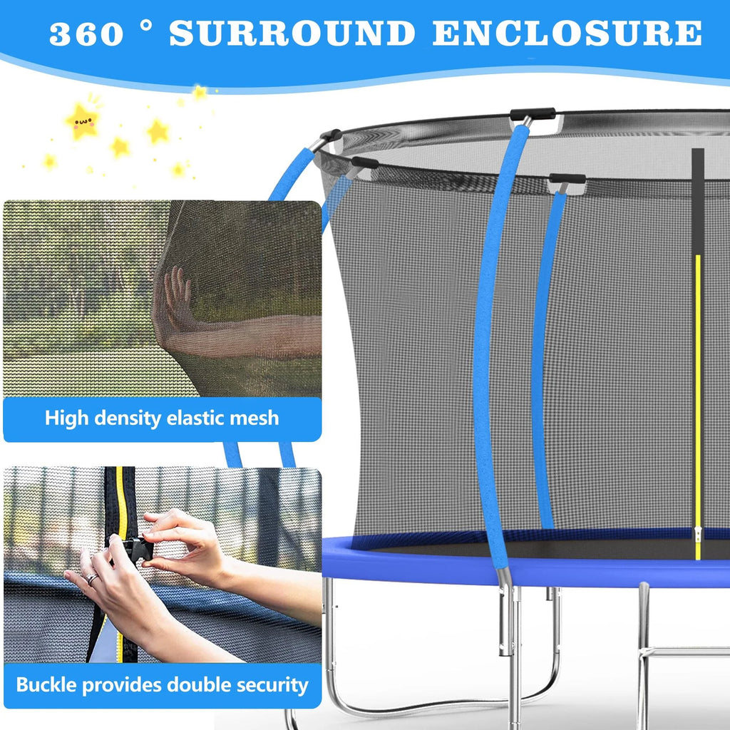 12FT Blue Outdoor Kids Trampoline with Basketball Hoop & Enclosure I710650