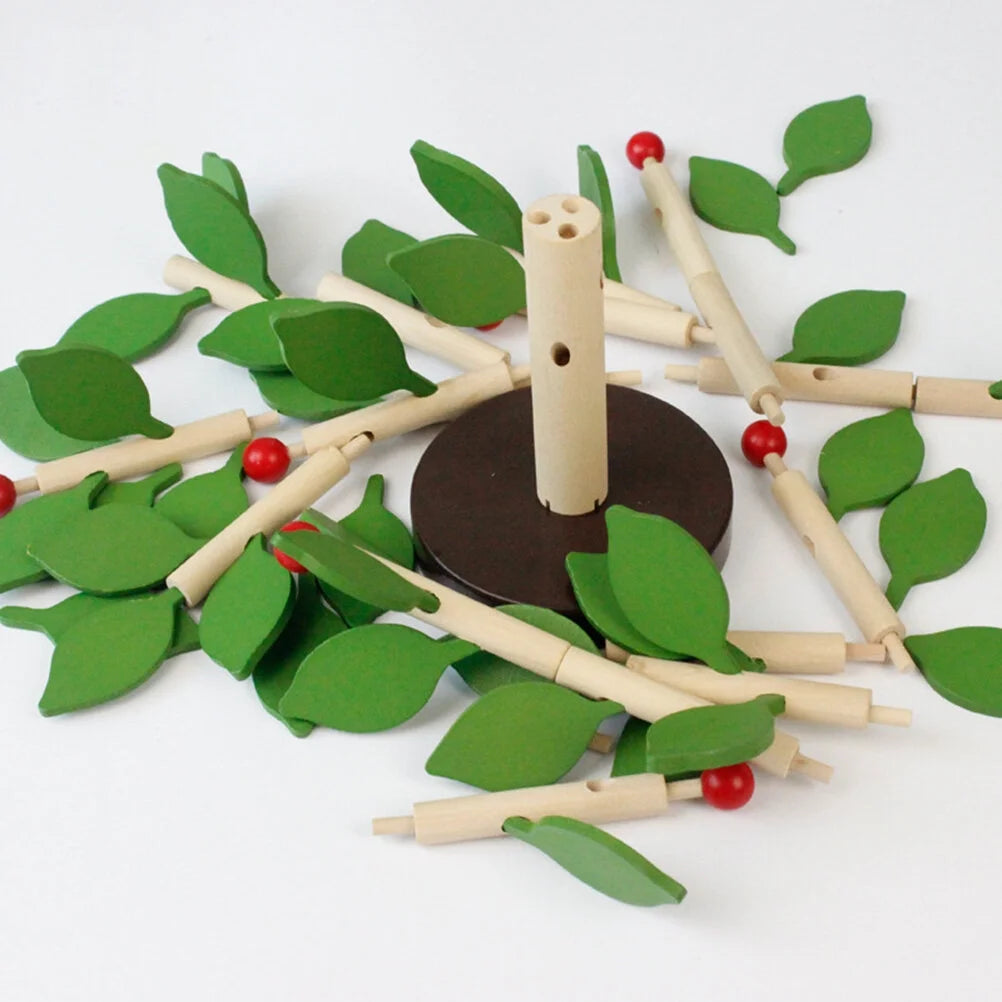 Wooden Tree Blocks Building Set with Leaves (Green) R268