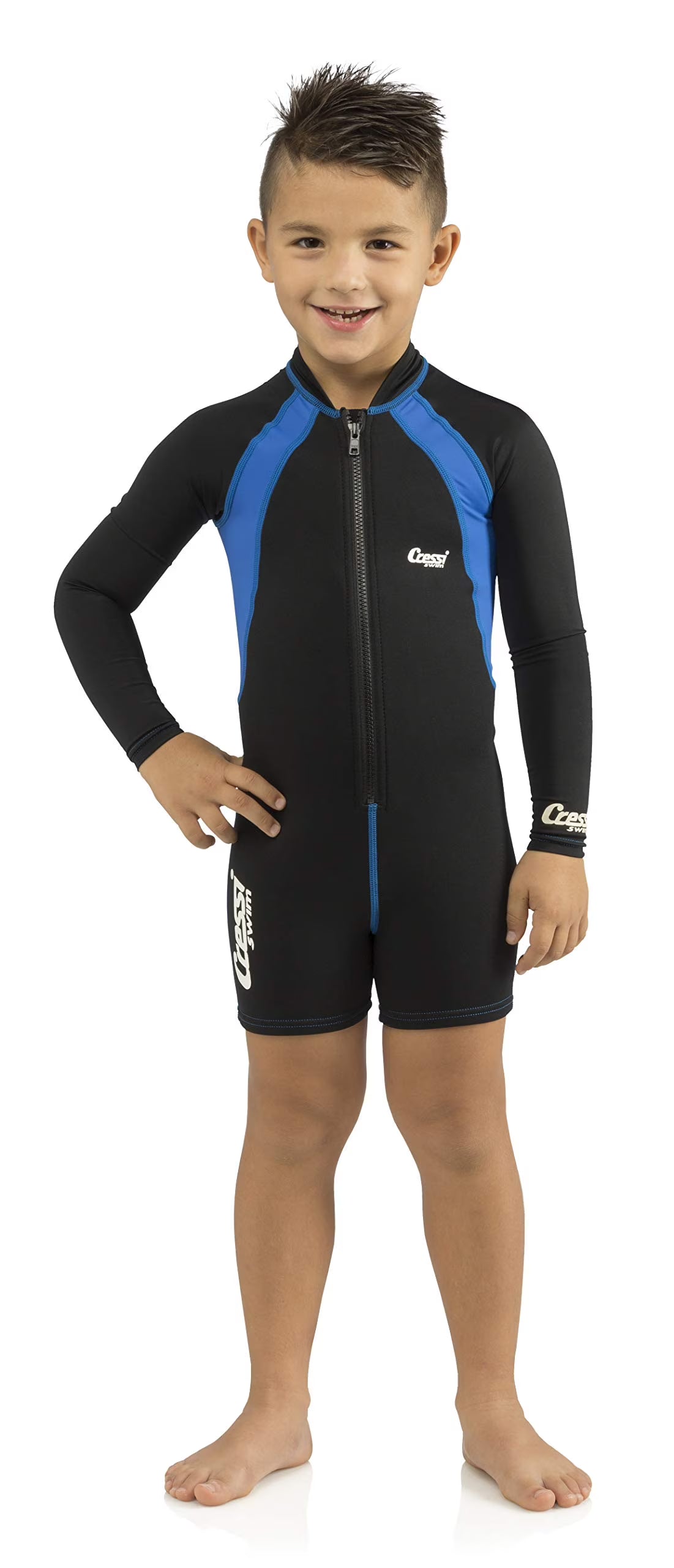 Black/Blue XX-Large Boy's Long Sleeve One-piece Shorty Swimsuit V385