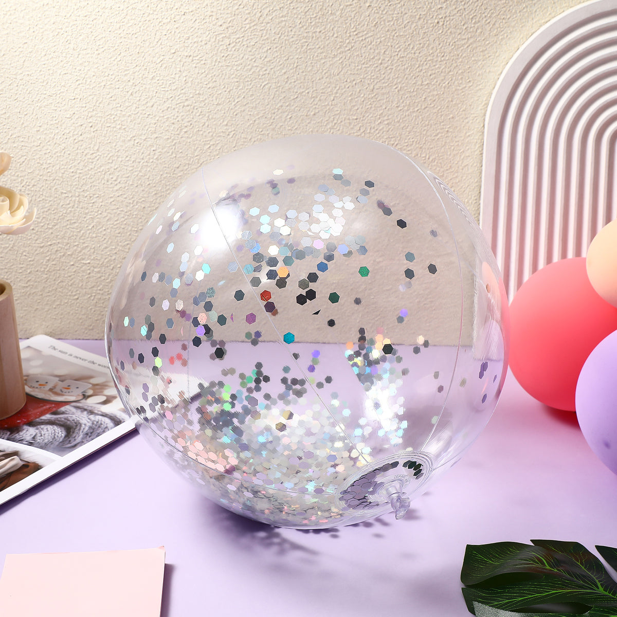 2 Pcs Glitter Confetti Inflatable Beach Balls with Air Pump S504510