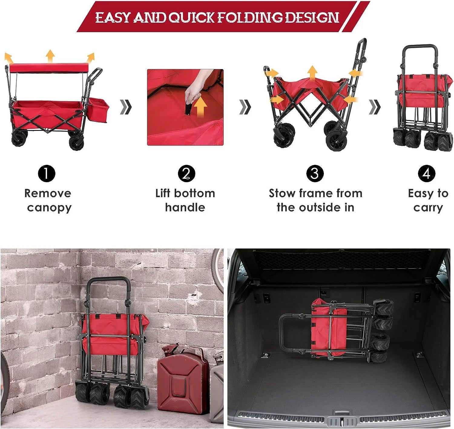 Collapsible Folding Wagon Cart with Removable Canopy S12191