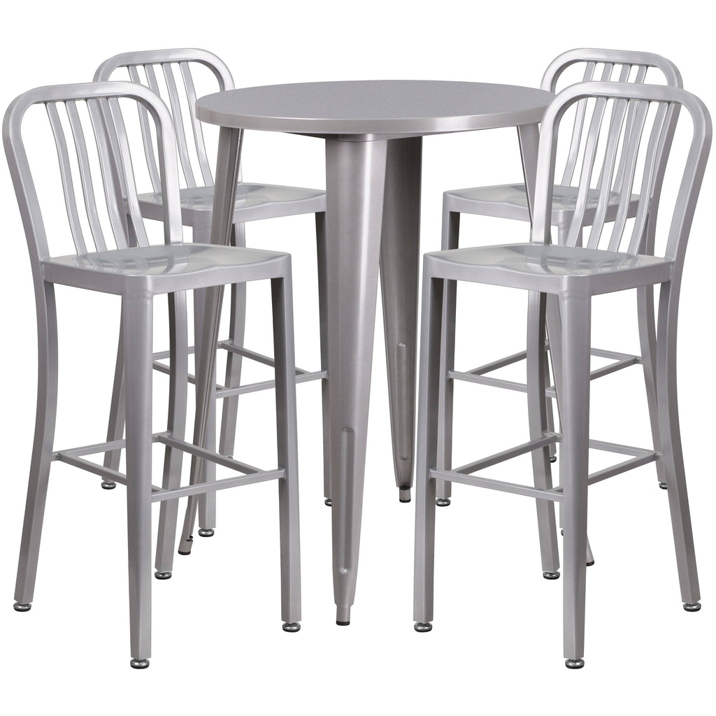 Yellow Metal Indoor-Outdoor Bar Table Set with 4 Vertical Slat Back L199686