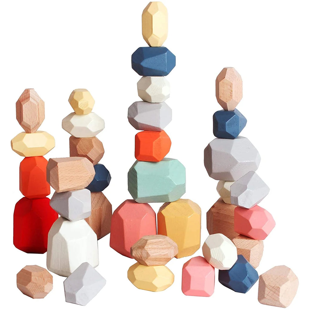 36Pcs Colorful Wooden Stacking Balancing Stones Z18397