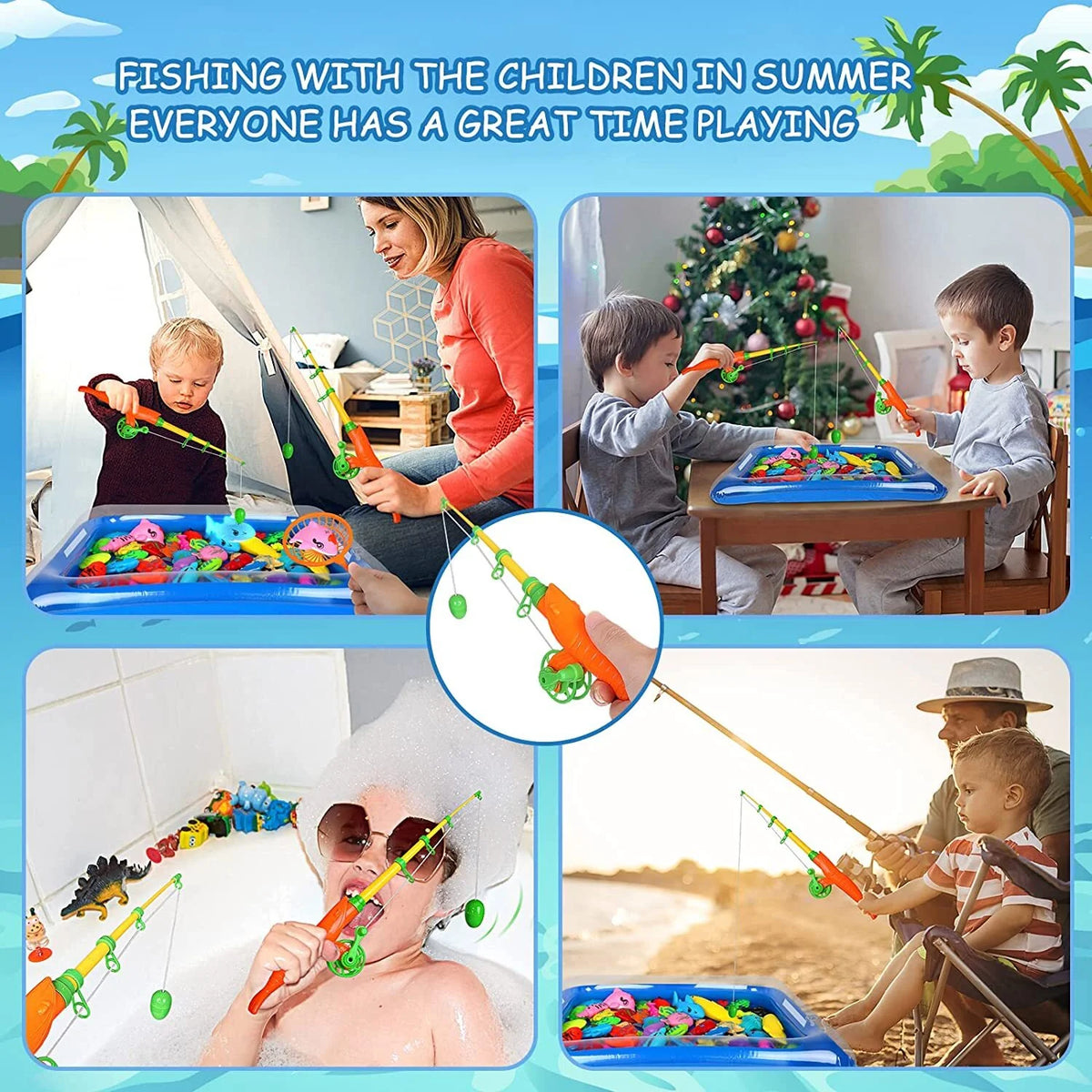 Magnetic Fishing Pool Toys Game with Pole Rod Net J196