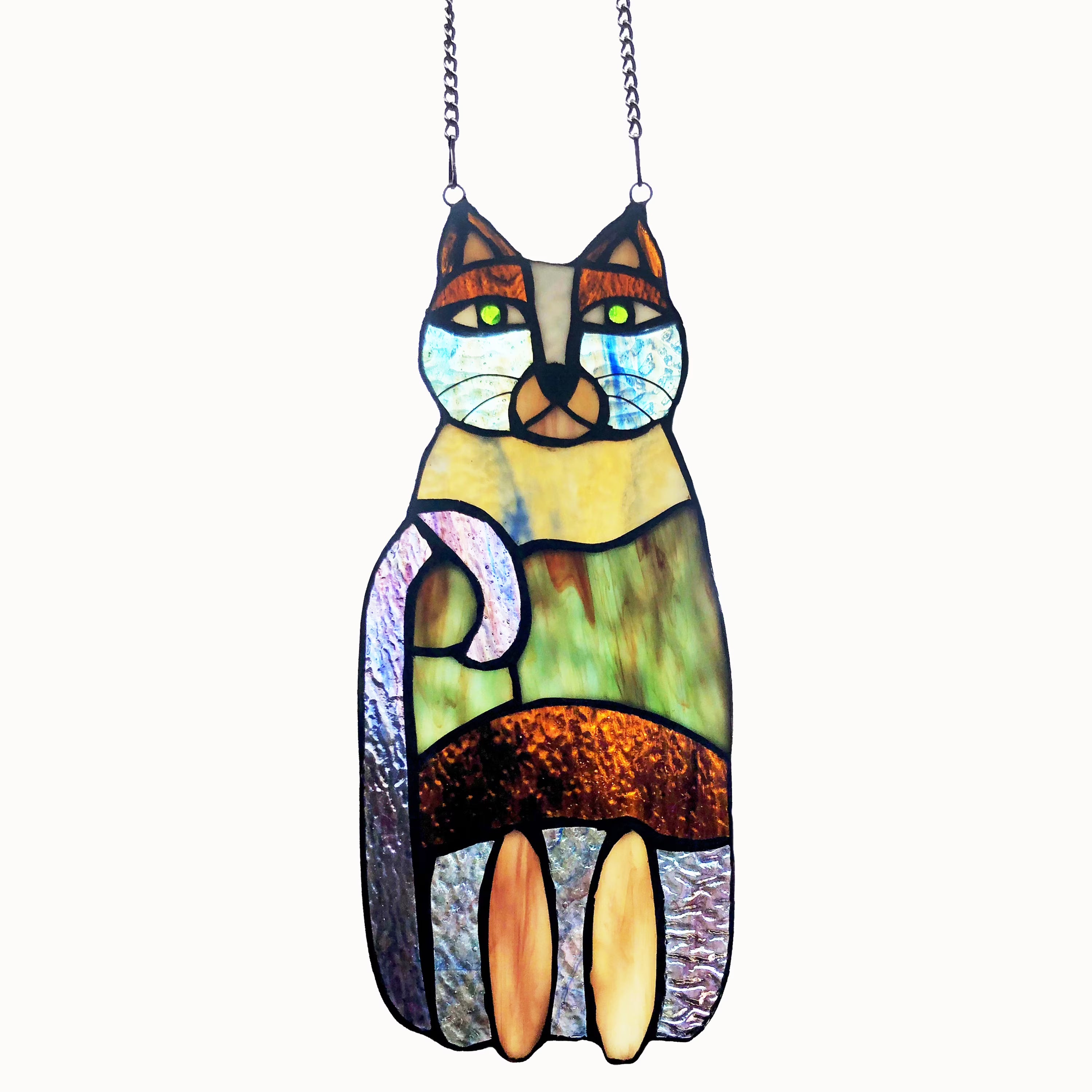 Crazy Cat Stained Glass Window Panel U954