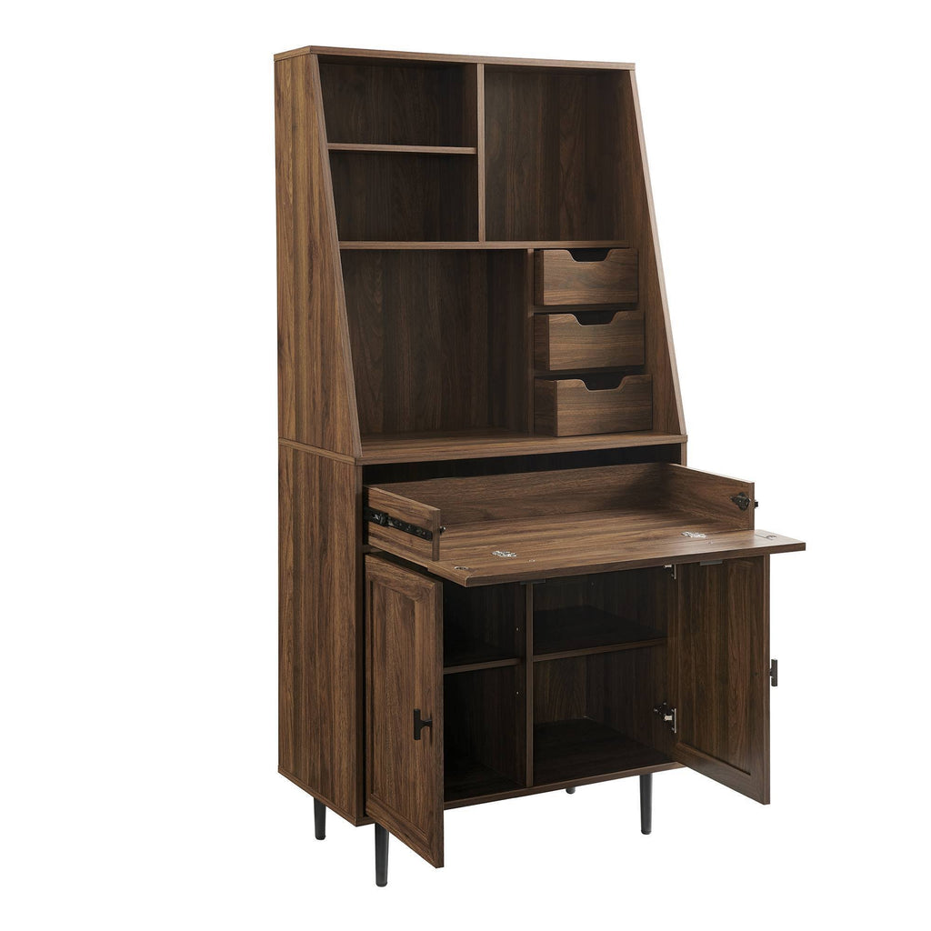 Dark Walnut Storage Desk and Hutch with Keyboard Drawer F3647