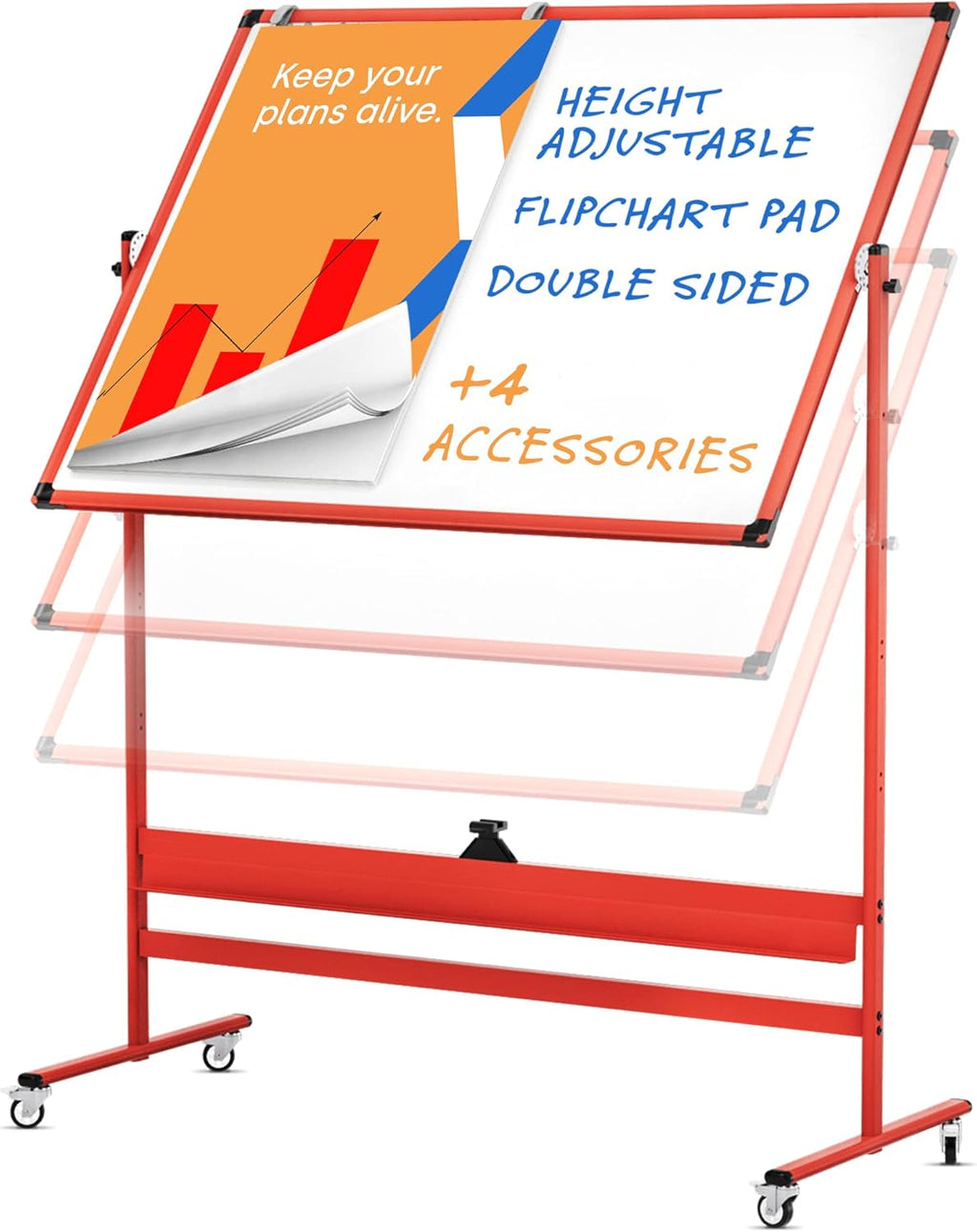Magnetic Dry Erase White Board, Extra Large Rolling Whiteboard with Stand, Double Sided Adjustable Portable Easel I3925