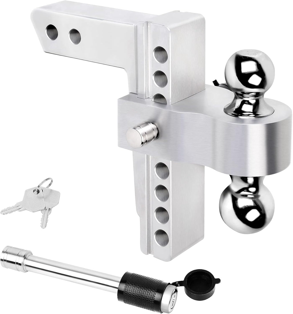 2 Inch Receiver Hitch, 8 Inch Drop/Rise, Dual Towing Balls with Double Pin Key Locks A201