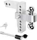2 Inch Receiver Hitch, 8 Inch Drop/Rise, Dual Towing Balls with Double Pin Key Locks A201