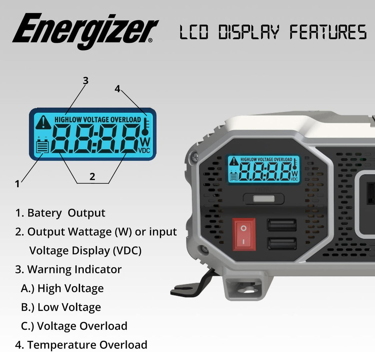 1100 Watts Power Inverter, 12V to 110 Volts, Two AC Outlets, Two USB Ports, Pack of 2 L7940
