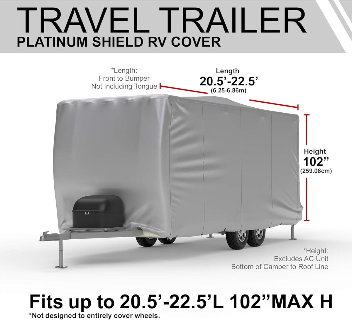Weatherproof RV Cover for Travel Trailer 11.5' - 13.5' Long with Fleece Lining, Cable Lock, Storage Bag & Wind Straps H5224