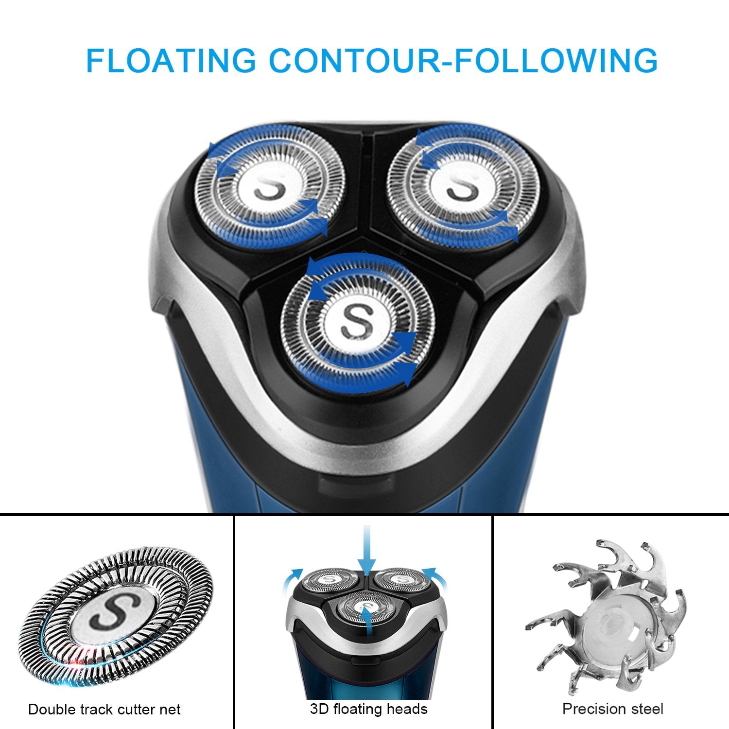 Blue Pack of 2 Rechargeable Waterproof Electric Shaver O4360