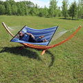 Quilted Double Fabric 2-Person Hammock with Curved Arc Wood Stand Z185