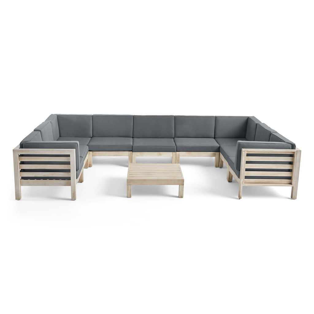 Weathered Gray 9 Seater Acacia Wood Sectional Sofa Set X193