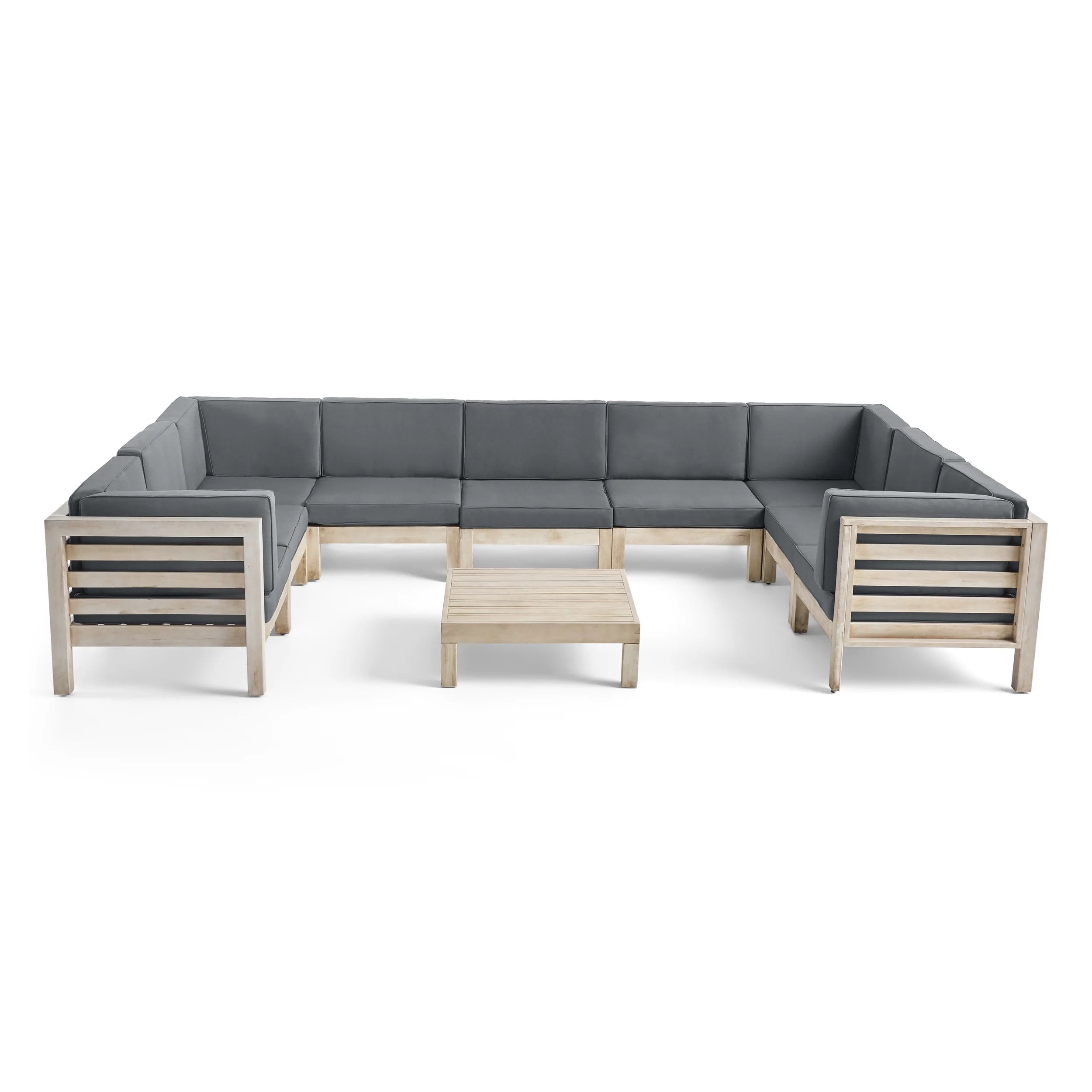 Weathered Gray 9 Seater Acacia Wood Sectional Sofa Set X193