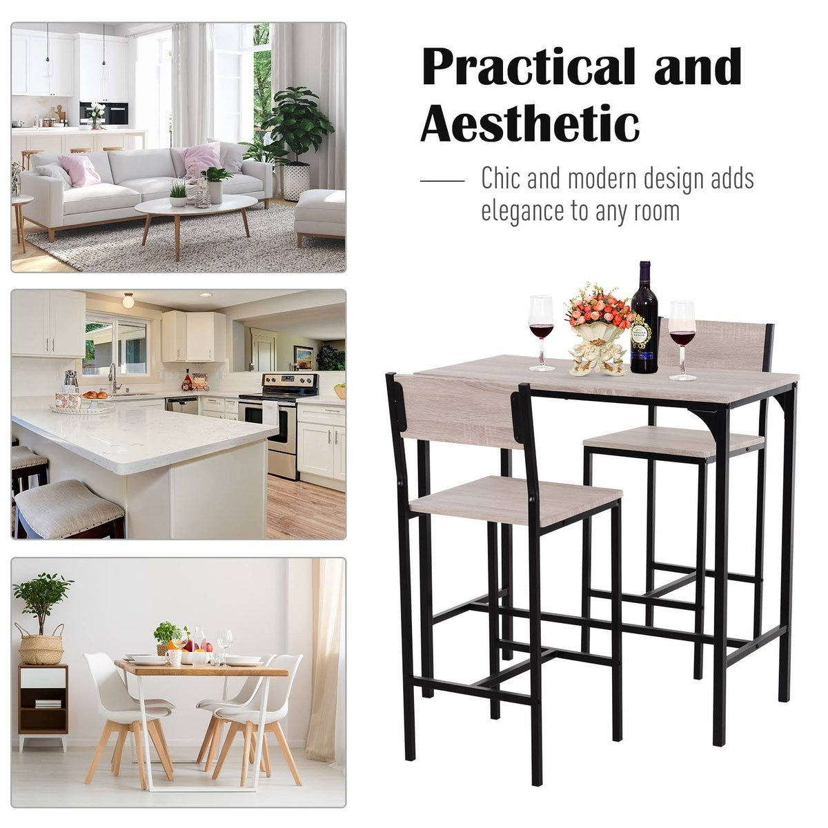 Industrial Counter Height 3-Piece Dining Set - Black - Rectangular F9420