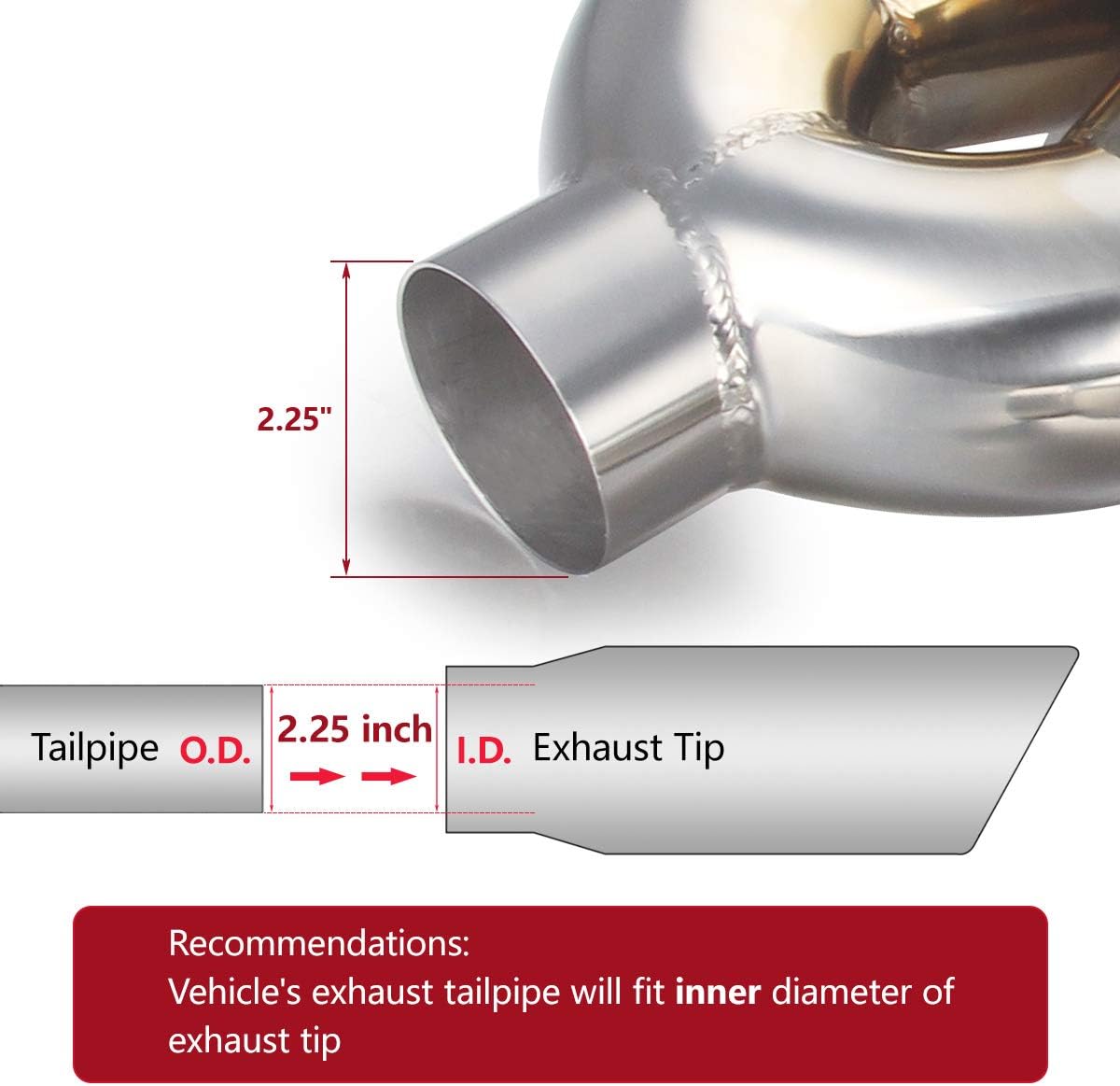 2.25 inch Inlet 3.5 inch Outlet Stainless Steel Angle Cut 2-Packs PVD Blue Exhaust Tip W8601
