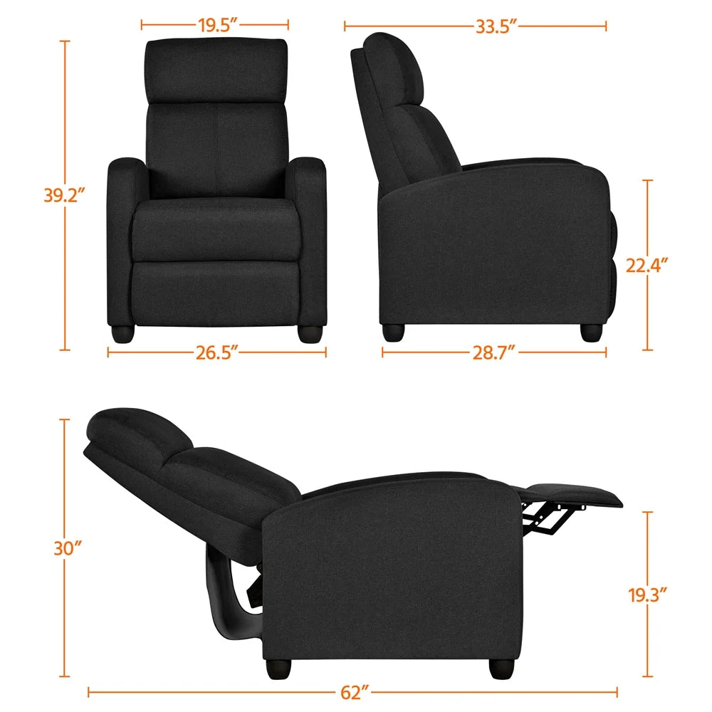 Black Fabric Recliner Set of 2 U856