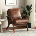 Brown Faux Leather Accent Chair with Wooden Frame O7826