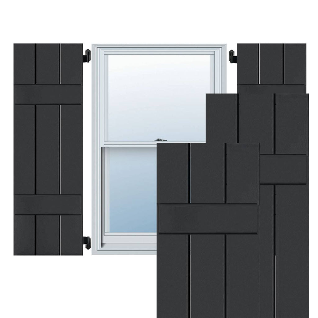 2-Pack 12-in W x 45-in H Black Board and Batten Wood Exterior Shutters P9121