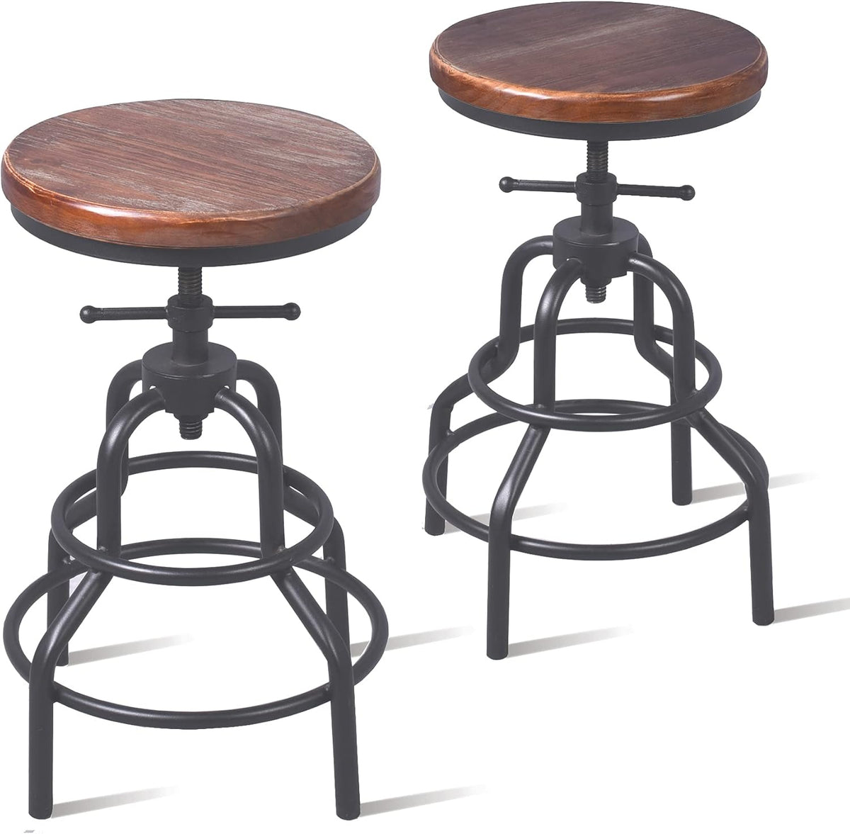 Black 2pcs Metal Adjustable Height Bar Stool Chair V871521
