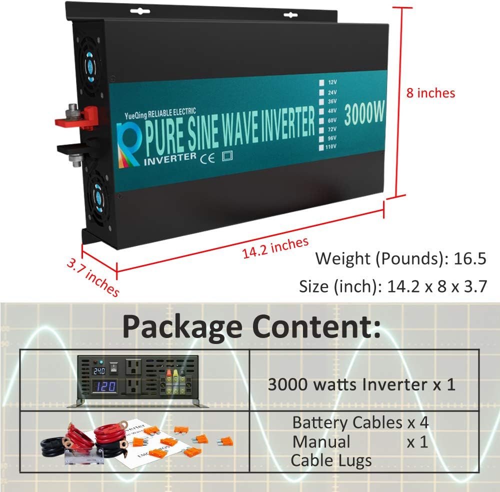 3000W 48V 120V Pure Sine Wave Power Inverter with 2 AC Outlets R2160