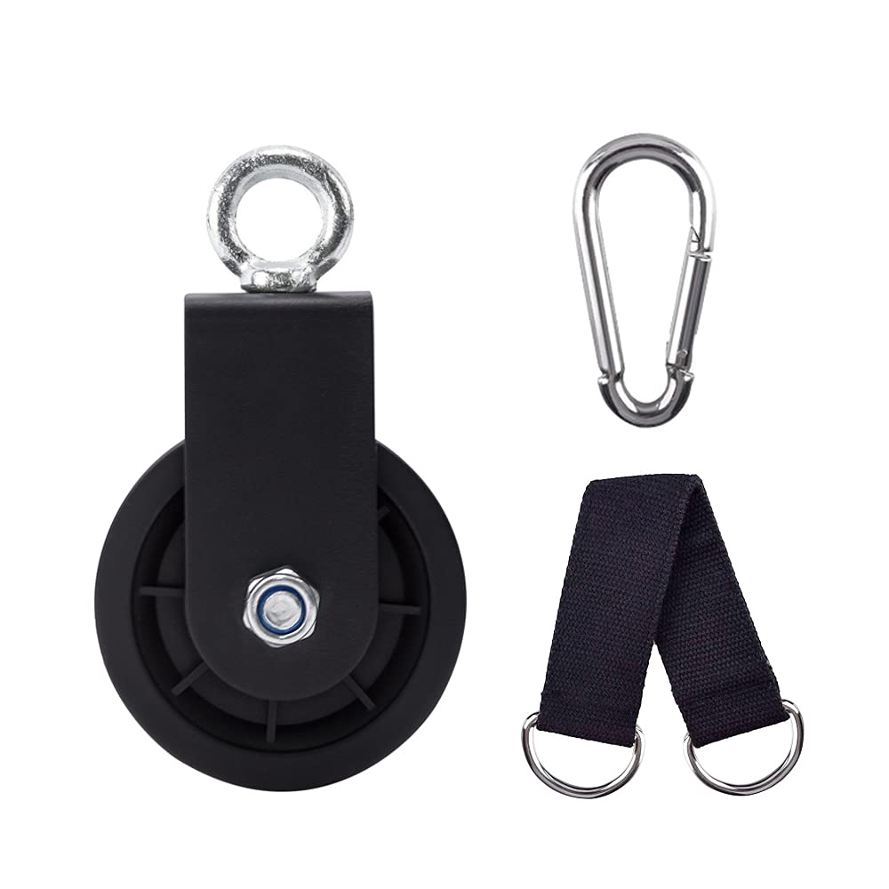 3.54in/90mm Gym Cable Pulley Wheel with Hanging Straps and Carabiner, 360 Degree Rotating Silent Pulley, Pack of 2 A5828