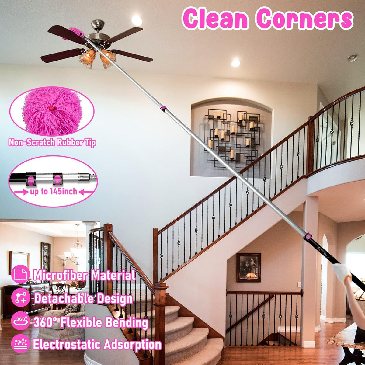 20 Foot High Reach Duster Kit, 5-12ft Extension Pole, Pack of 2 Q944