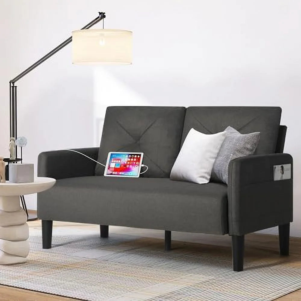 56" Tufted 2 Seater Loveseat Sofa with Charger Port & Pocket F5258