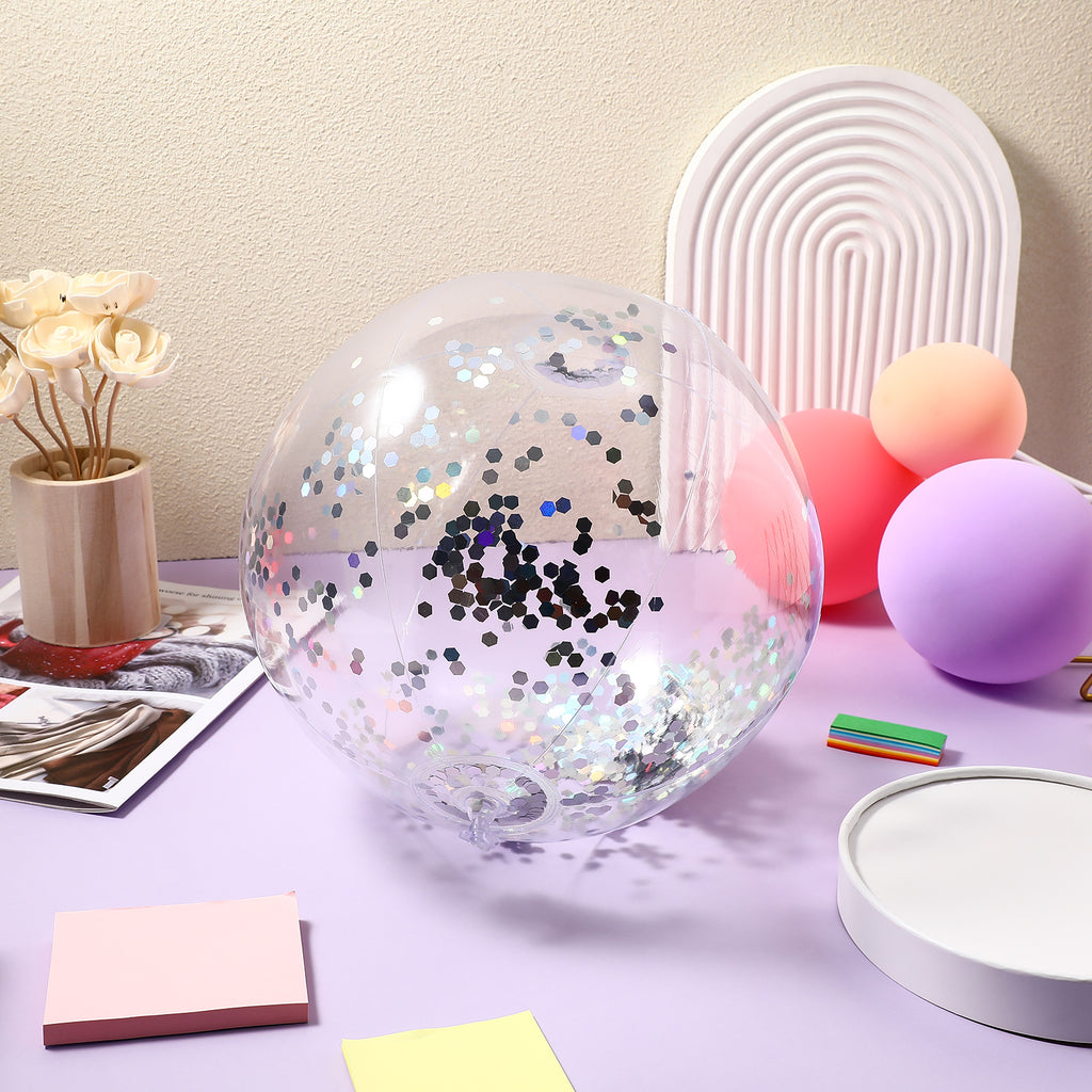 2 Pcs Glitter Confetti Inflatable Beach Balls with Air Pump S504510