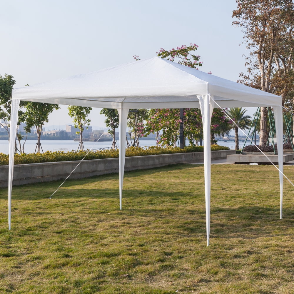 White 10x10ft Pop Up Canopy Tent with 4 Removable Side Walls Y89199