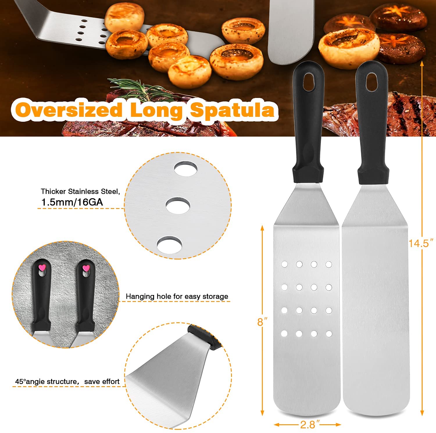 Griddle Tool Set Flat Top Grill Accessories Kit with 304 Melting Dome Lid, Spatulas, Scraper, Egg Rings, Burger Press Carrying Bag & Squirt Bottles Y346