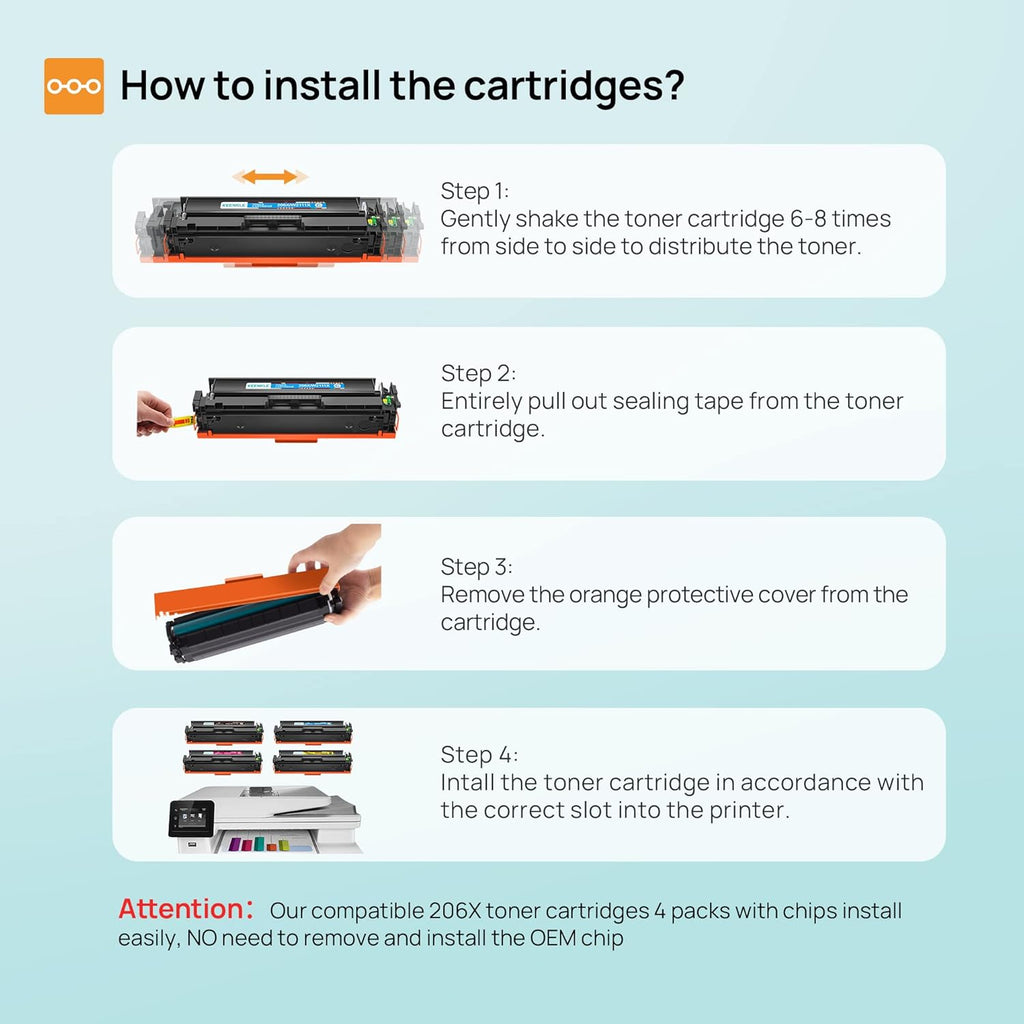 4 Pack High Yield Toner Cartridge for HP 206X 206A W2110A W2110X D169