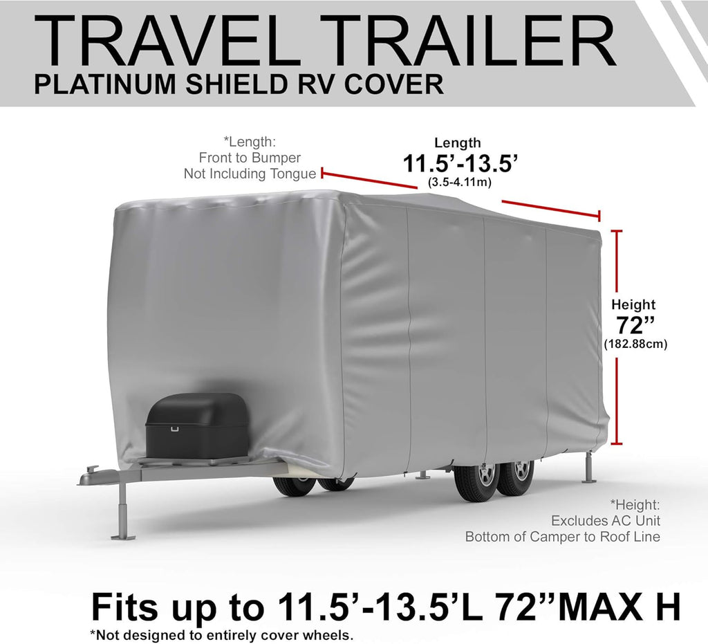 Weatherproof RV Cover for Travel Trailer 11.5' - 13.5' Long with Fleece Lining, Cable Lock, Storage Bag & Wind Straps H5224