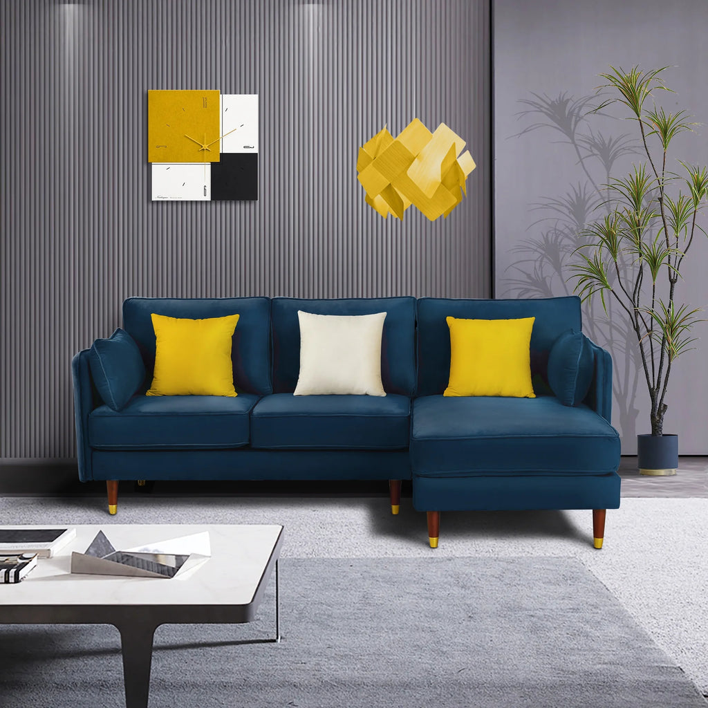 Blue Velvet L-Shaped Convertible Sectional Sofa L57560