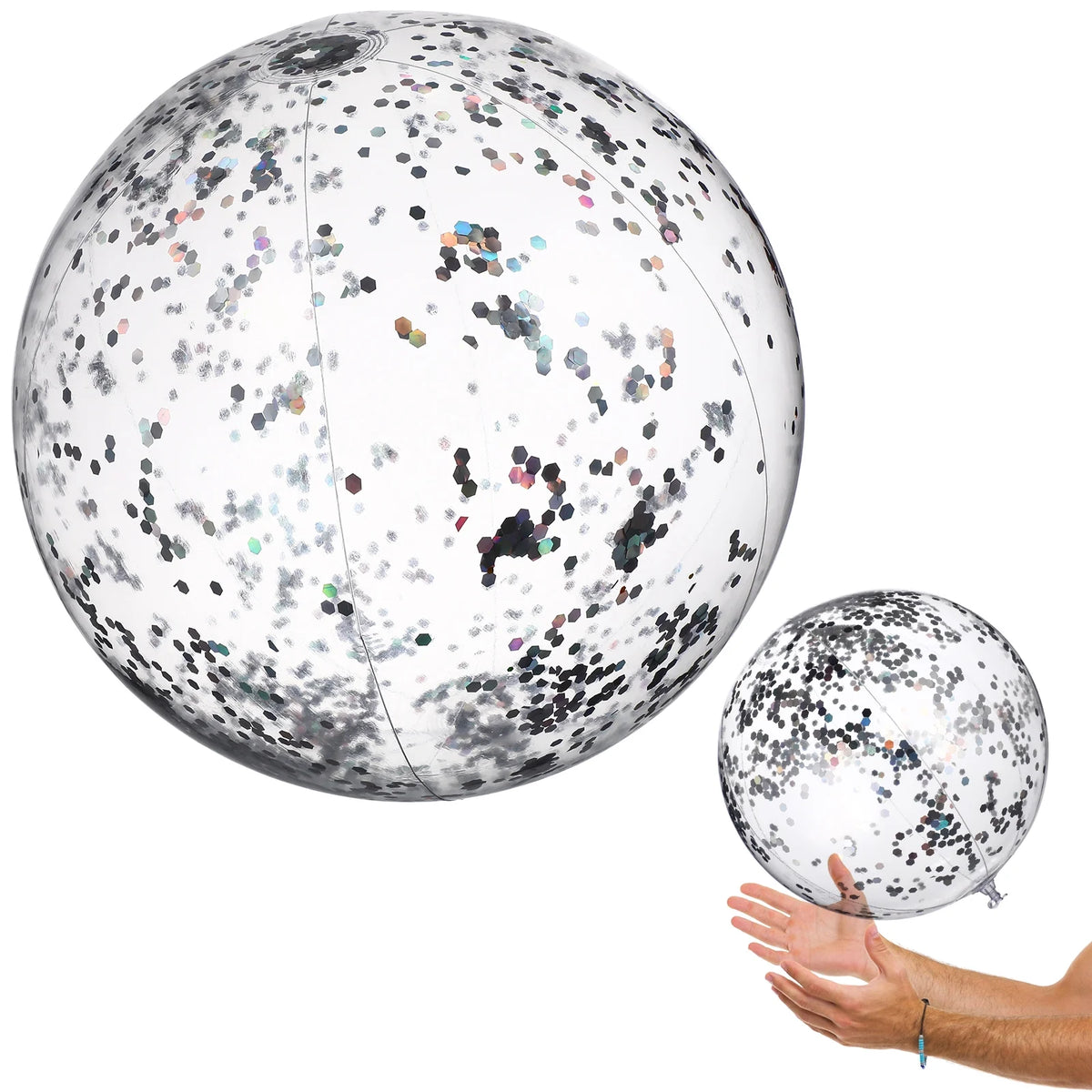 2 Pcs Glitter Confetti Inflatable Beach Balls with Air Pump S504510