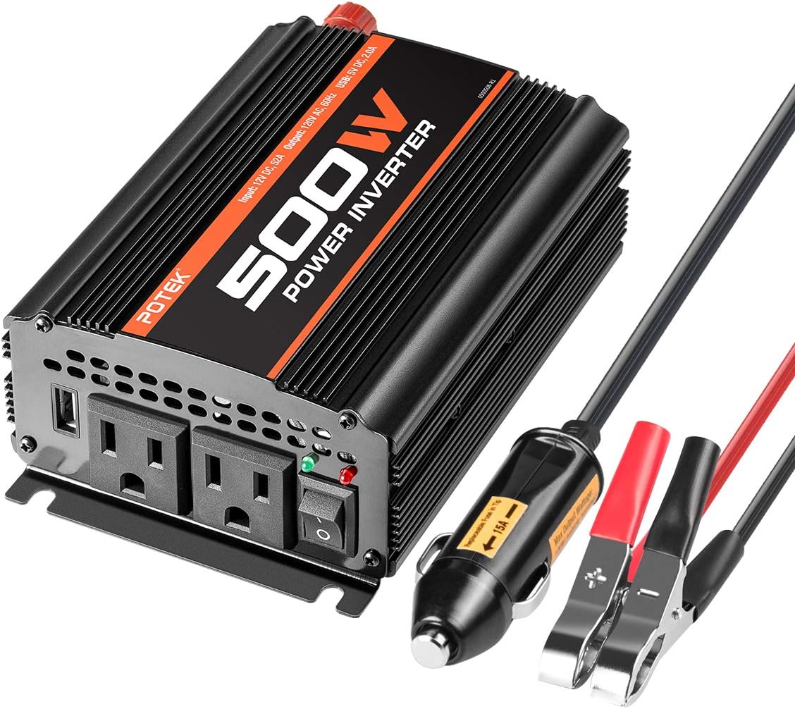 500W Power Inverter DC 12V to AC 110V Dual AC Charging Port and 2A USB Ports Pack of 2 W6592