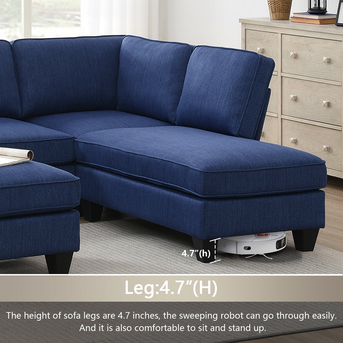 Blue Linen Fabric L-shaped Sectional Sofa L17245