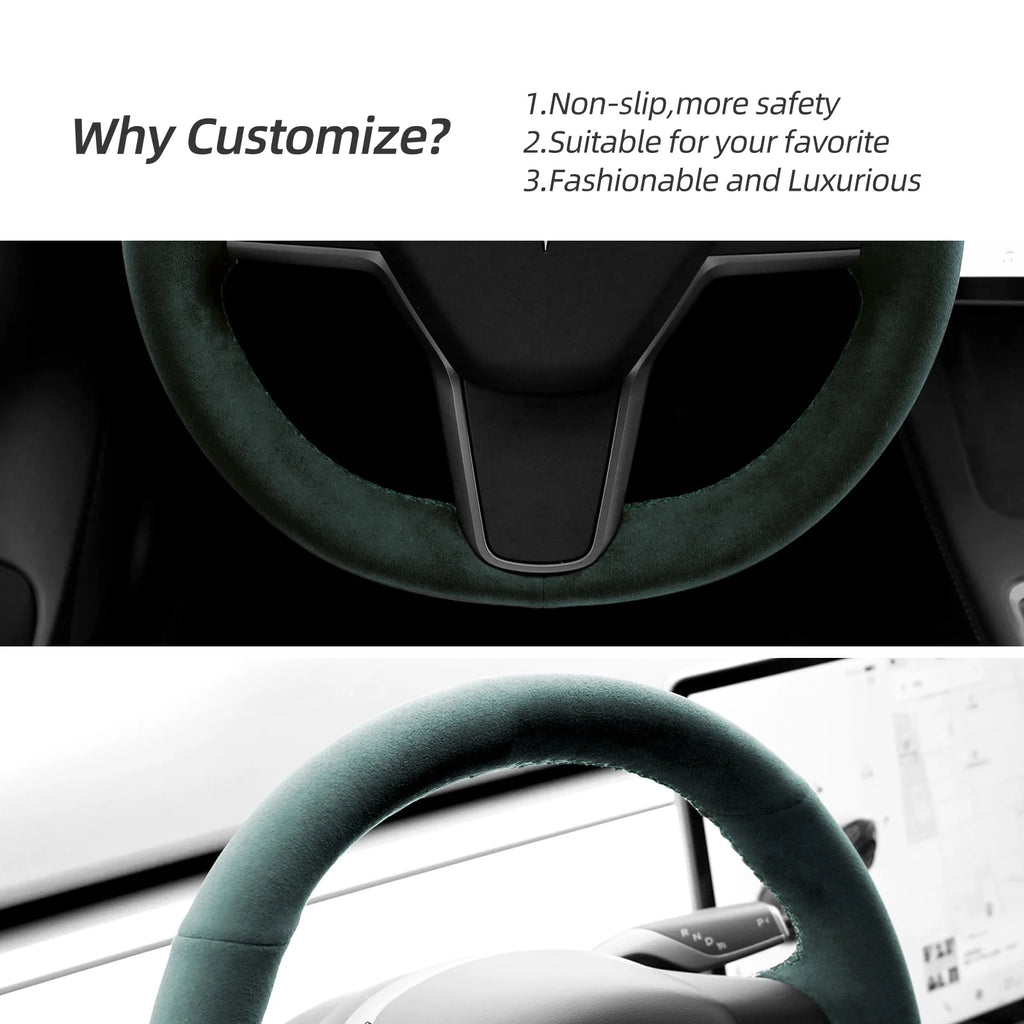 Green Alcantara Car Steering Wheel Cover D6026