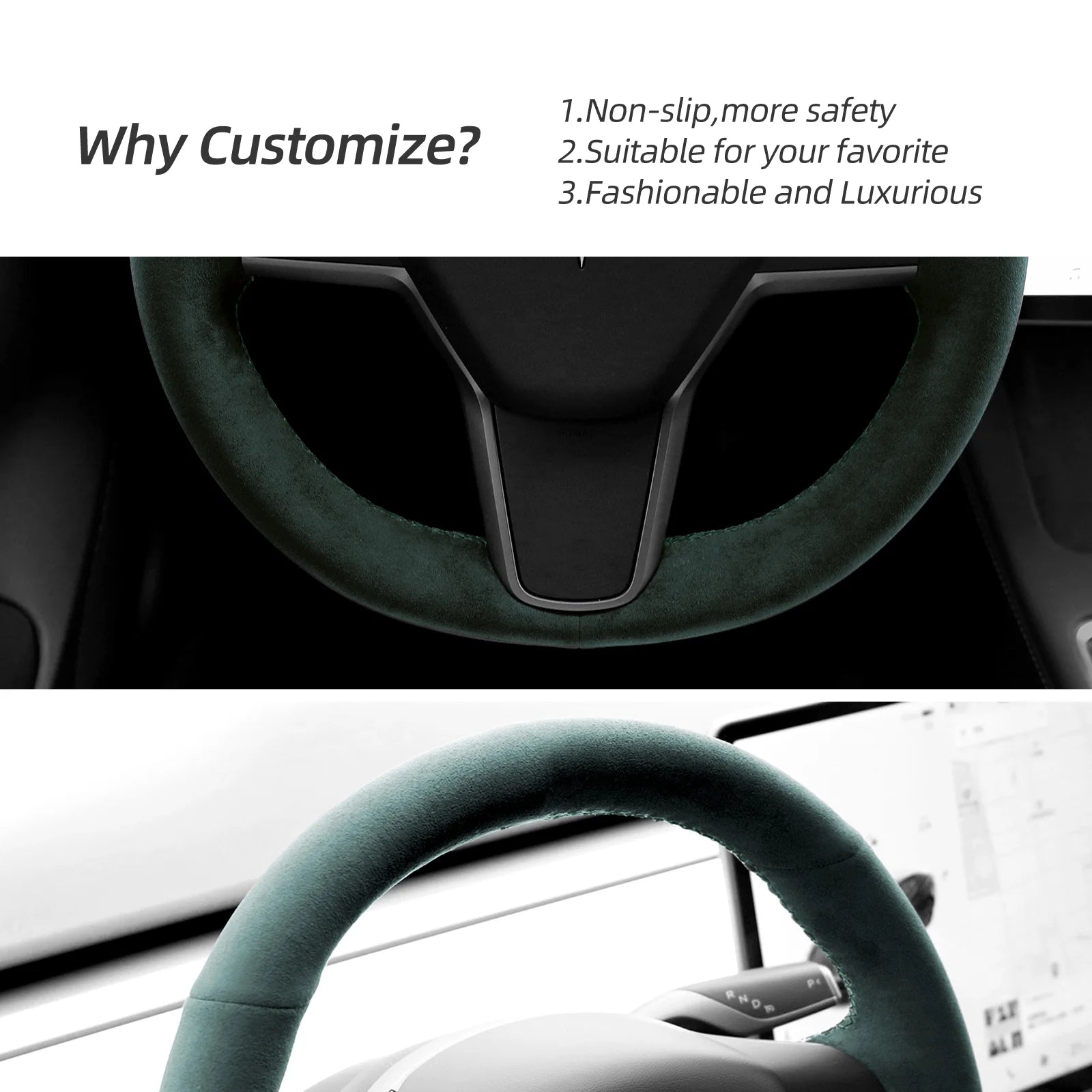 Green Alcantara Car Steering Wheel Cover D6026