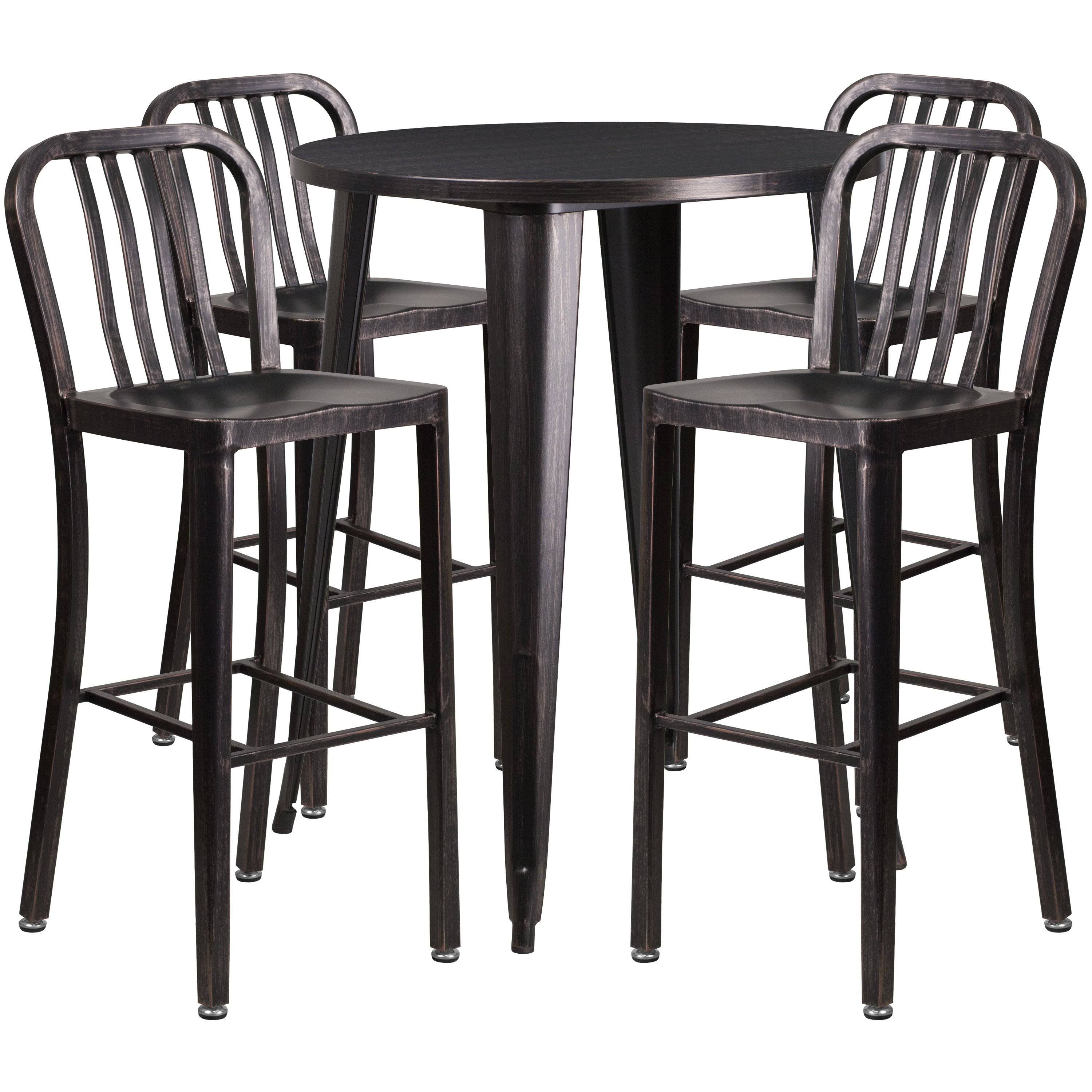 Yellow Metal Indoor-Outdoor Bar Table Set with 4 Vertical Slat Back L199686